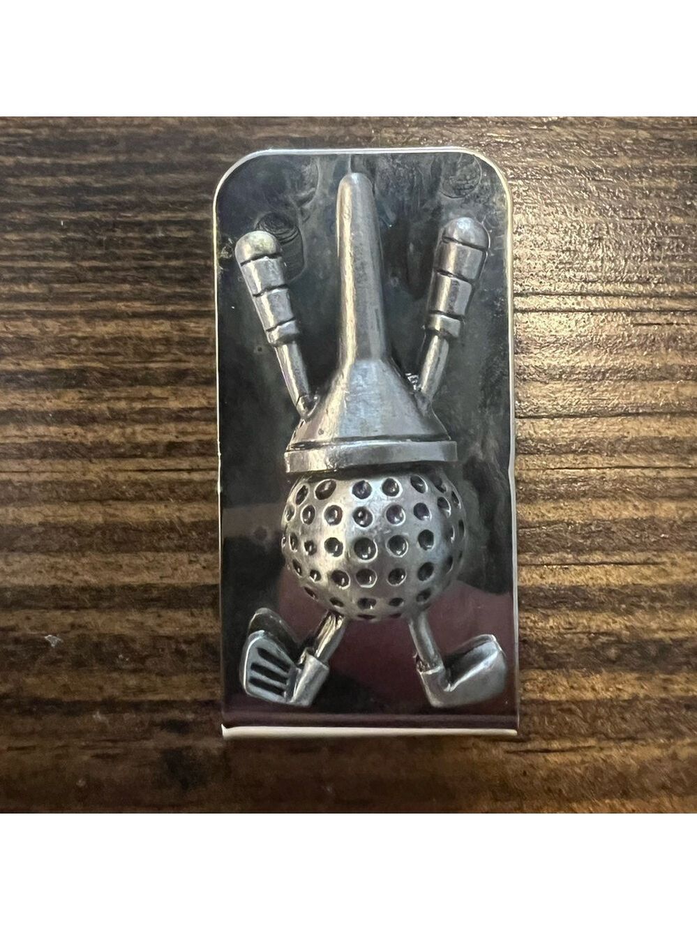 Vintage Silver Tone Money Clip Holder with Golf Theme